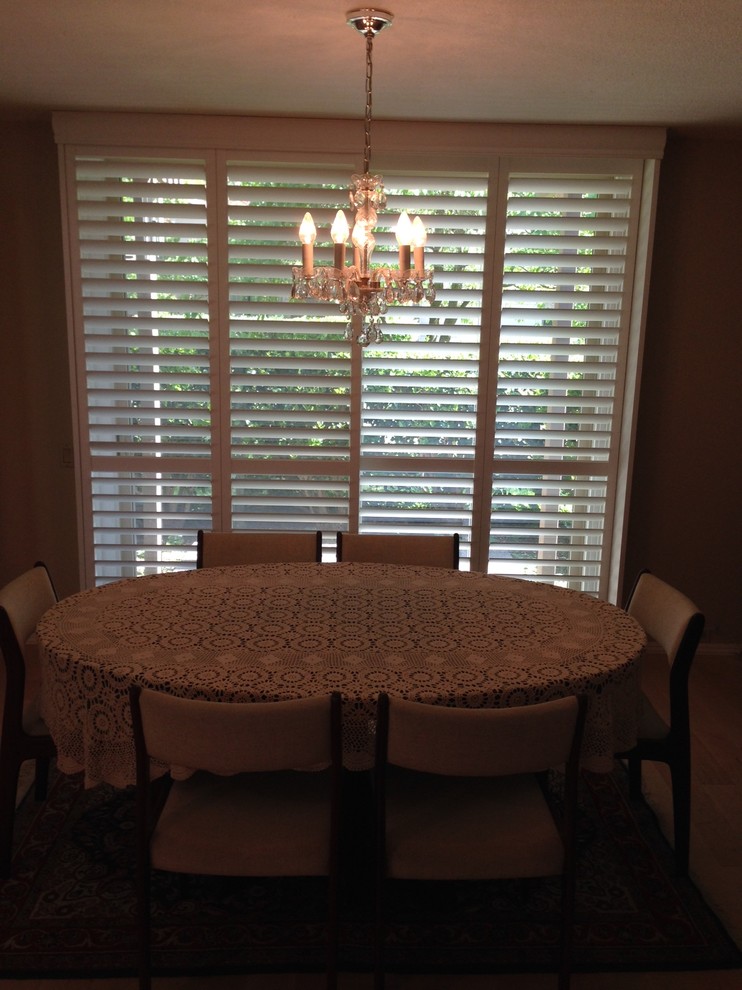 Custom Plantation Shutters on Sliding Doors Traditional Dining Room