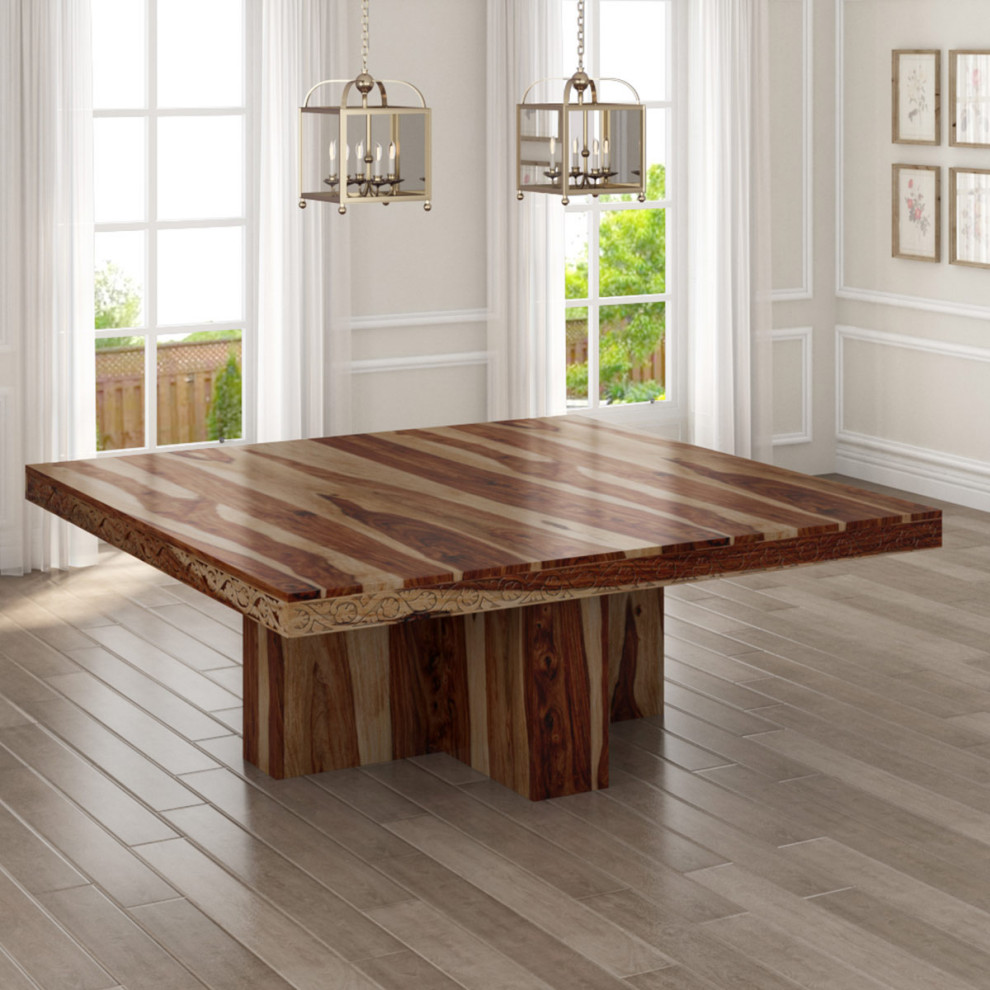 Dallas Ranch Solid Wood Pedestal Rustic Large Square Dining Room Table Dining Room San 