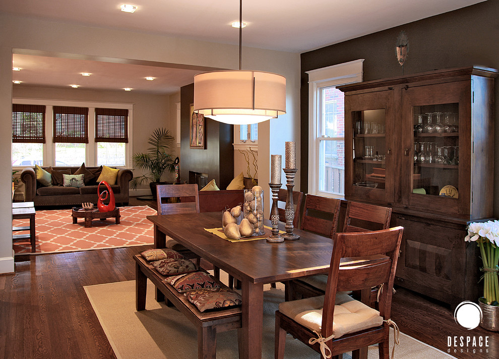 Inspiration for a large classic kitchen/dining room in DC Metro with brown walls and medium hardwood flooring.
