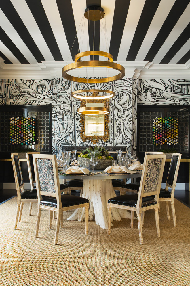 Esempio di una sala da pranzo minimal con pareti multicolore