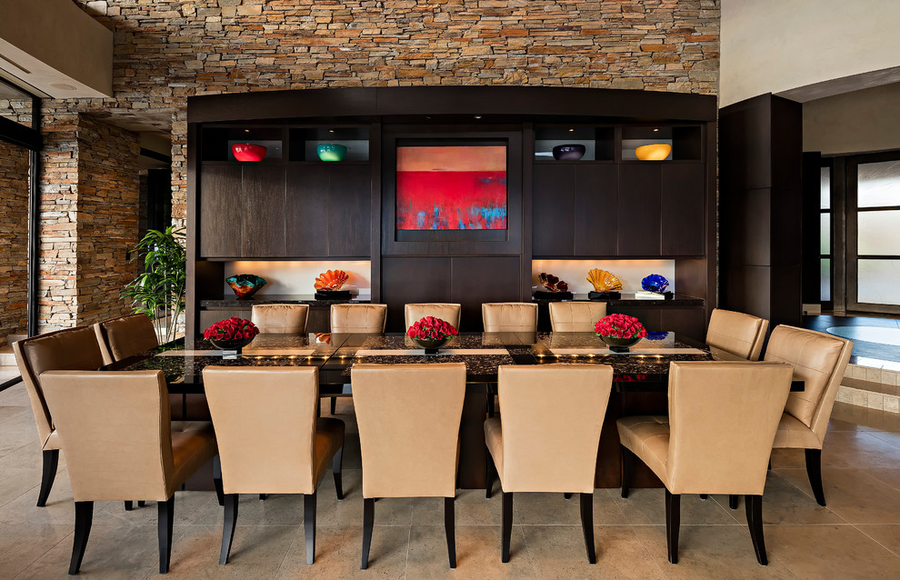 Photo of a contemporary dining room in Phoenix with beige walls and no fireplace.