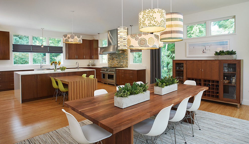 Inspiration for a mid-sized contemporary light wood floor kitchen/dining room combo remodel in Grand Rapids