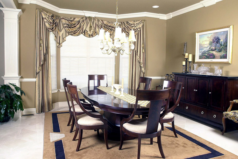 Photo of a medium sized classic enclosed dining room in New York with brown walls and marble flooring.