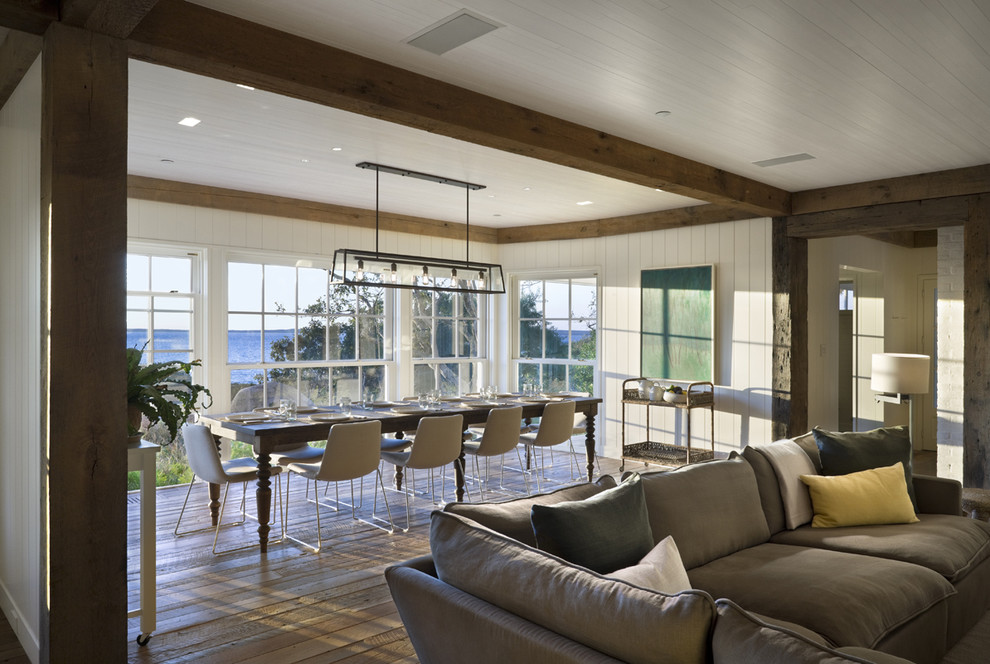 Design ideas for a beach style open plan dining room in Boston.