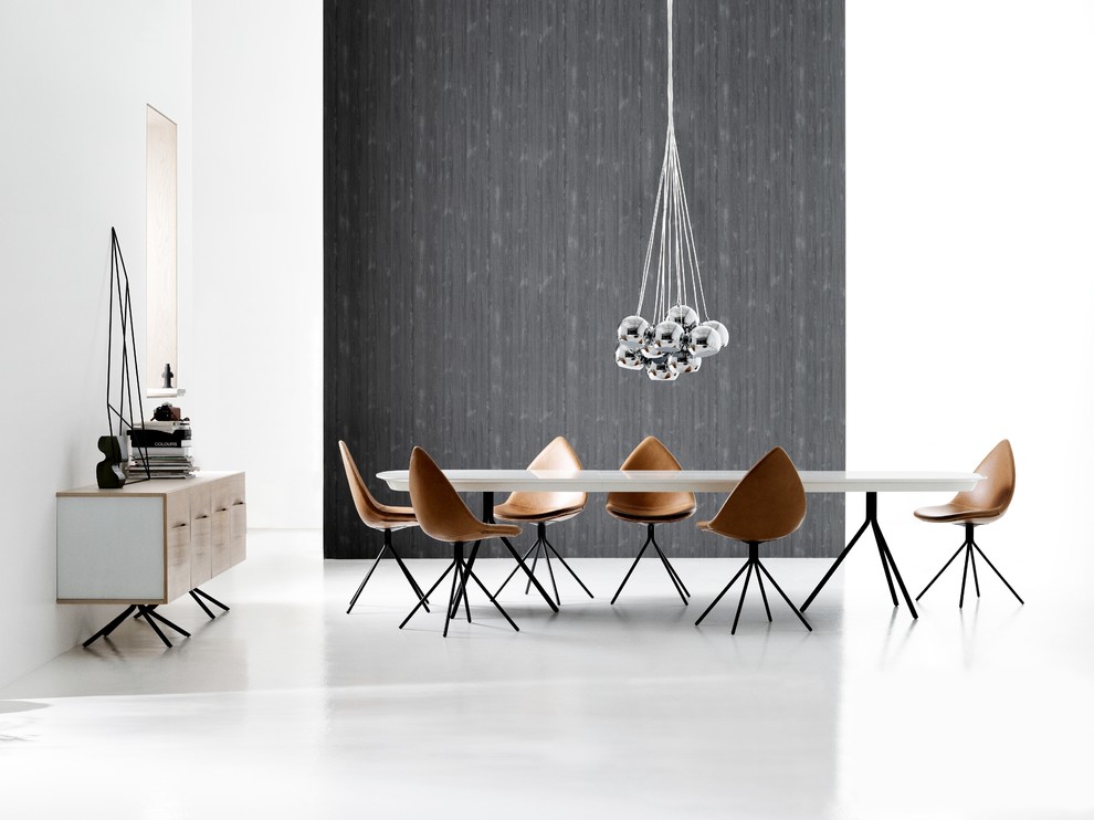 Ispirazione per una sala da pranzo scandinava con pareti grigie