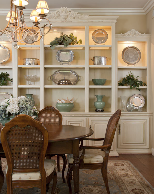 Dining room builtin provides display and storage Traditional