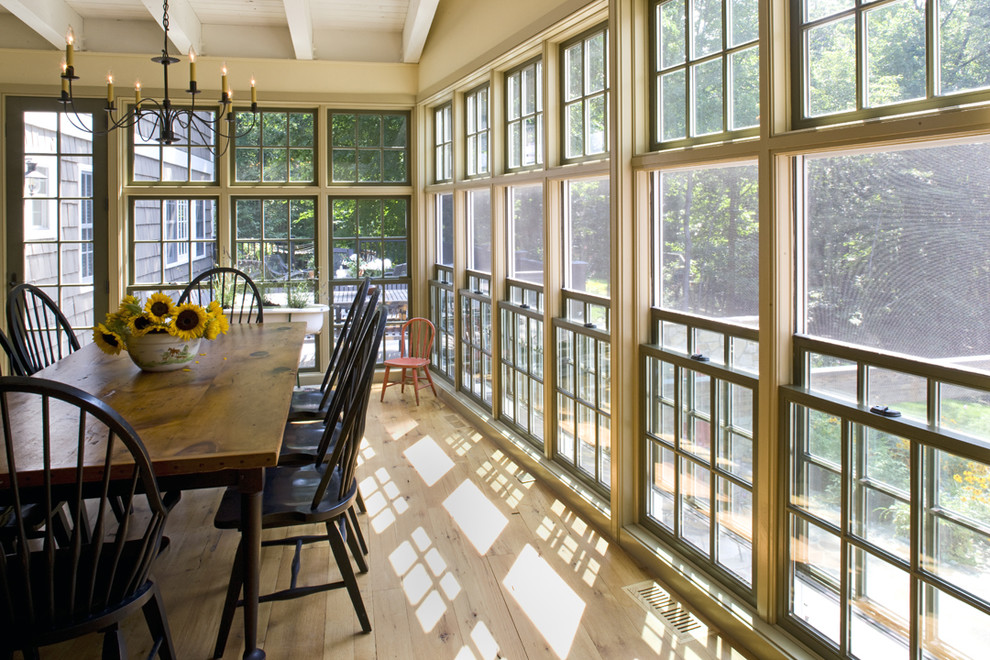 Inspiration for a timeless light wood floor dining room remodel in Philadelphia with beige walls