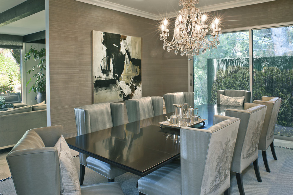 Inspiration for a contemporary enclosed dining room remodel in Los Angeles with gray walls