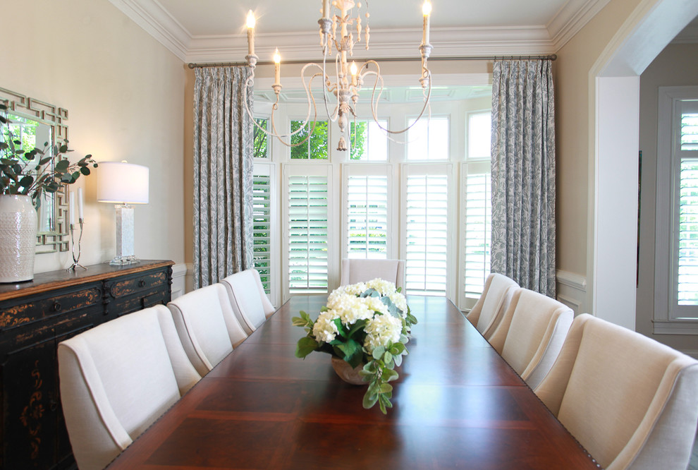 Dining Room Drapes for Bay Window Transitional Dining Room
