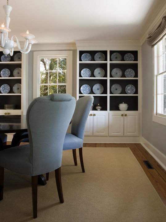 Design ideas for a medium sized enclosed dining room in Atlanta with grey walls and medium hardwood flooring.