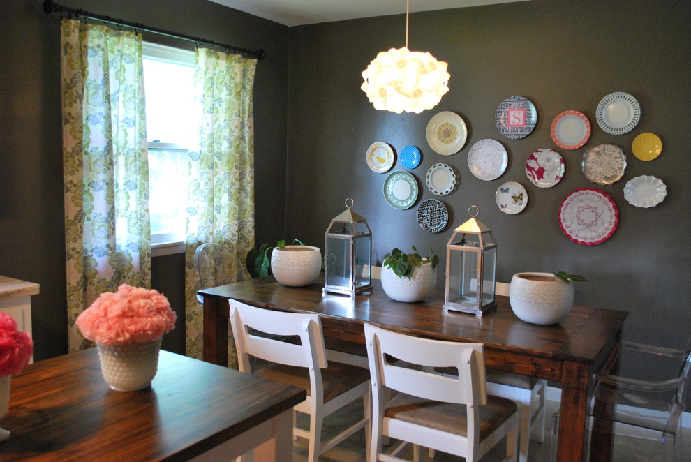 Eclectic dining room photo in Other with gray walls