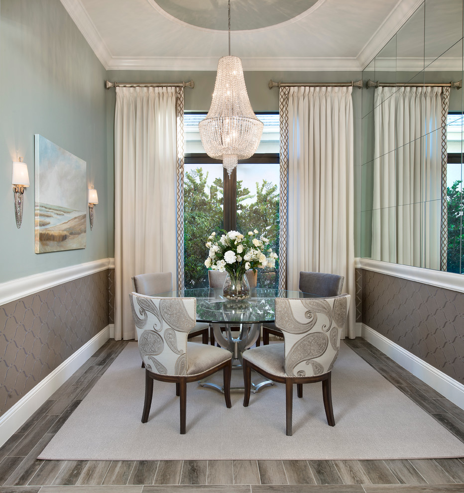 Inspiration for a classic enclosed dining room in Tampa with green walls.
