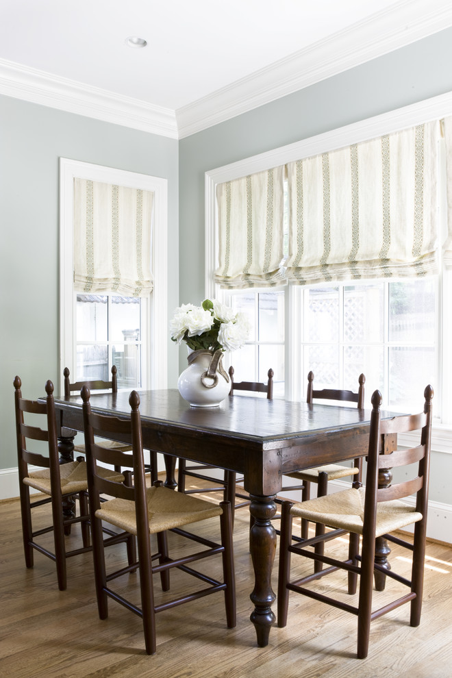 Inspiration for a timeless medium tone wood floor dining room remodel in DC Metro with gray walls
