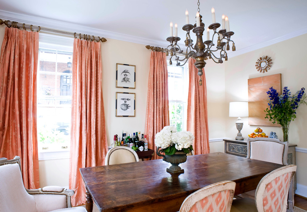 Dining room - contemporary dark wood floor dining room idea in DC Metro with beige walls