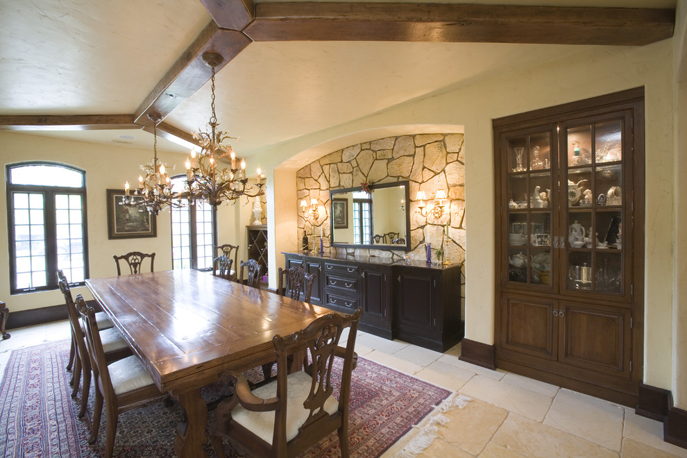 Inspiration for a rustic dining room in Chicago with beige walls.