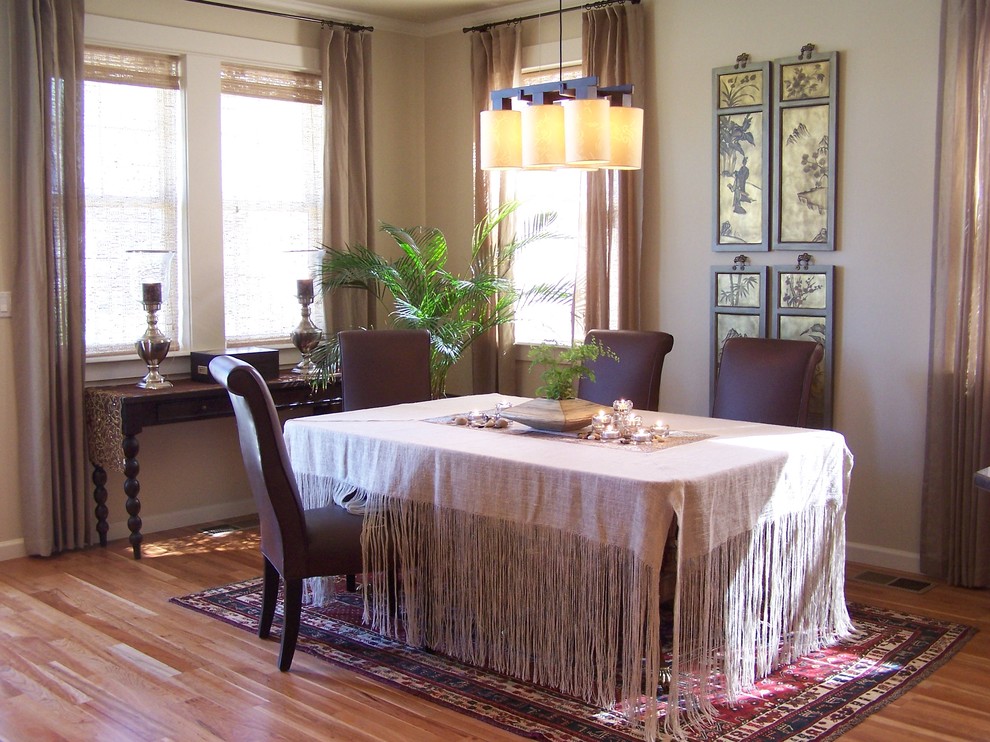 Example of a mid-sized eclectic light wood floor great room design in Other with beige walls