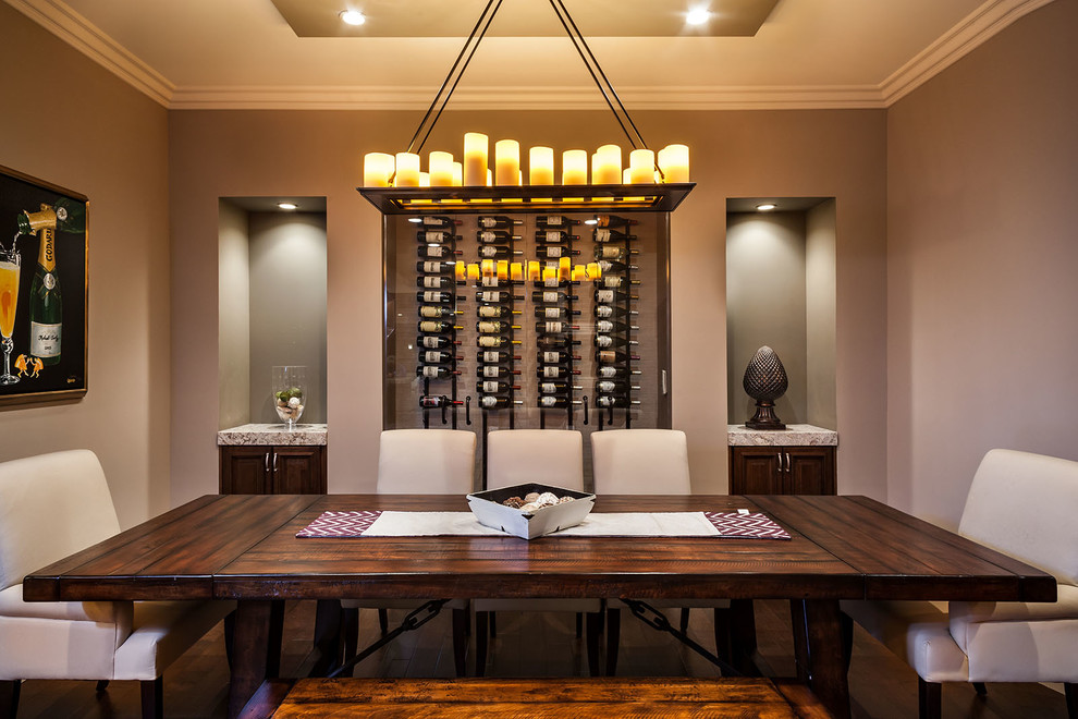 Dining room with builtin wine display Transitional Dining Room