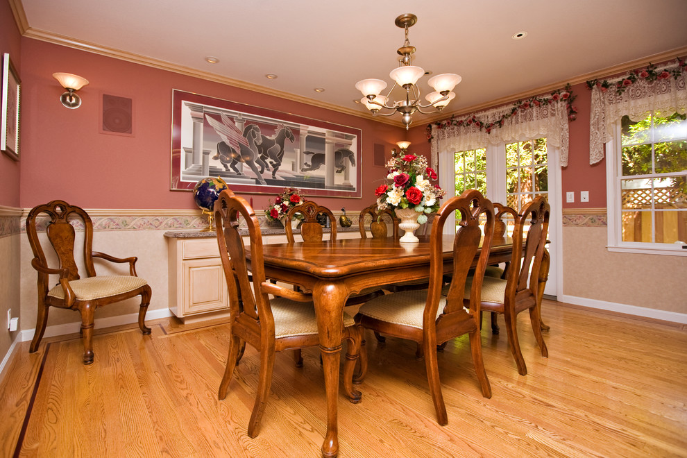 Dining Room with custom sideboard, wine theme and wine colors