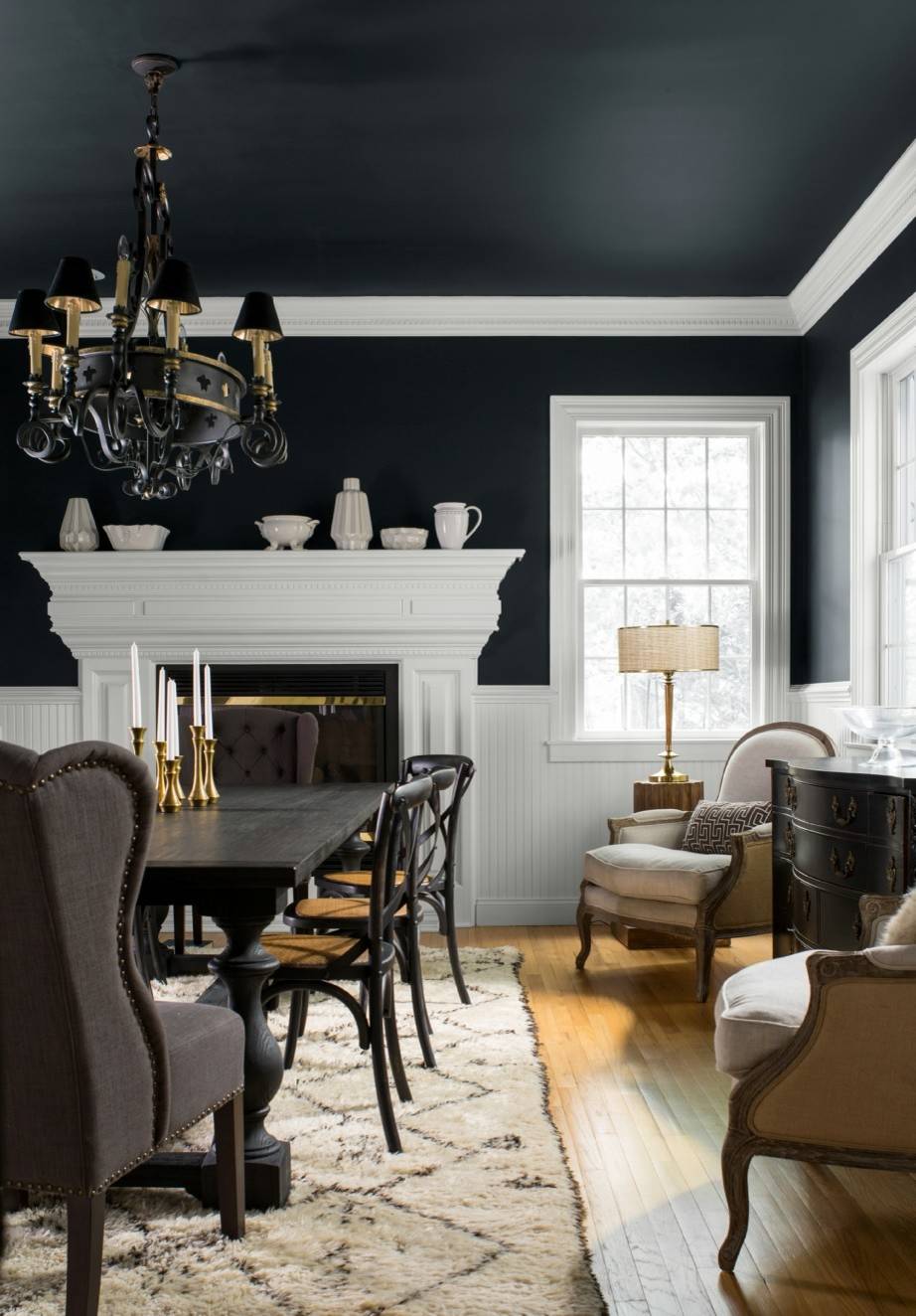 black ceiling living room