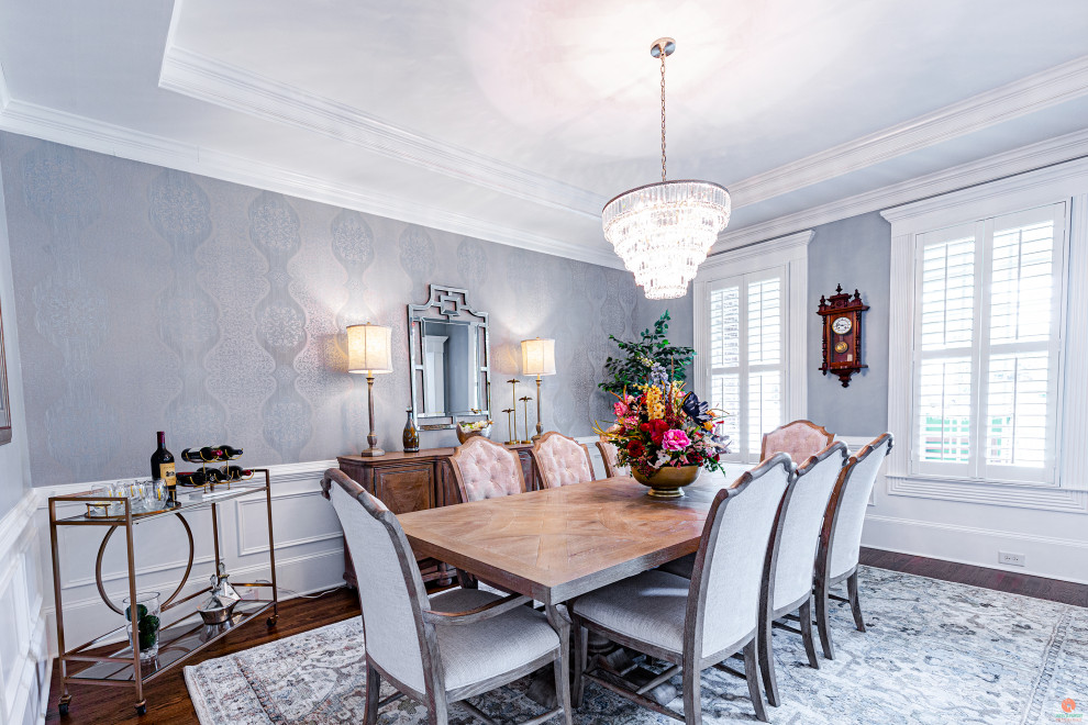 Photo of a large traditional kitchen/dining room in Atlanta with wallpapered walls.