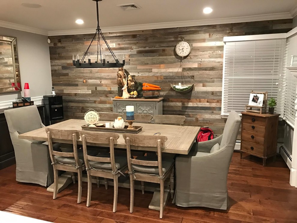 Wood Plank Accent Walls In A Dining Room