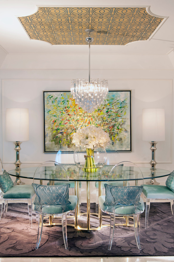 Eclectic dining room photo in Miami with white walls