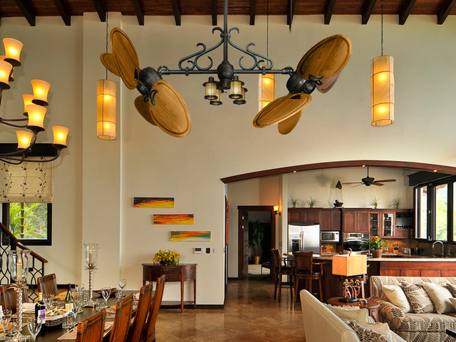 Double Ceiling Fans Rustic Dining