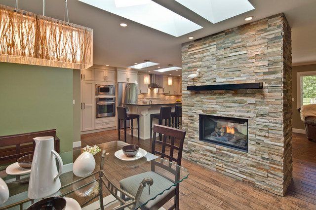 Double Sided Fireplace Dinning Area Contemporary Dining Room Vancouver By My House Design Build Team Houzz Ie