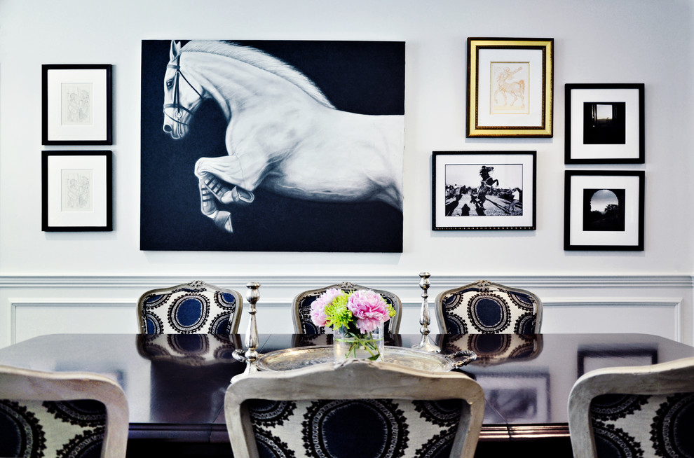 Inspiration for a large contemporary enclosed dining room remodel in Boston with white walls