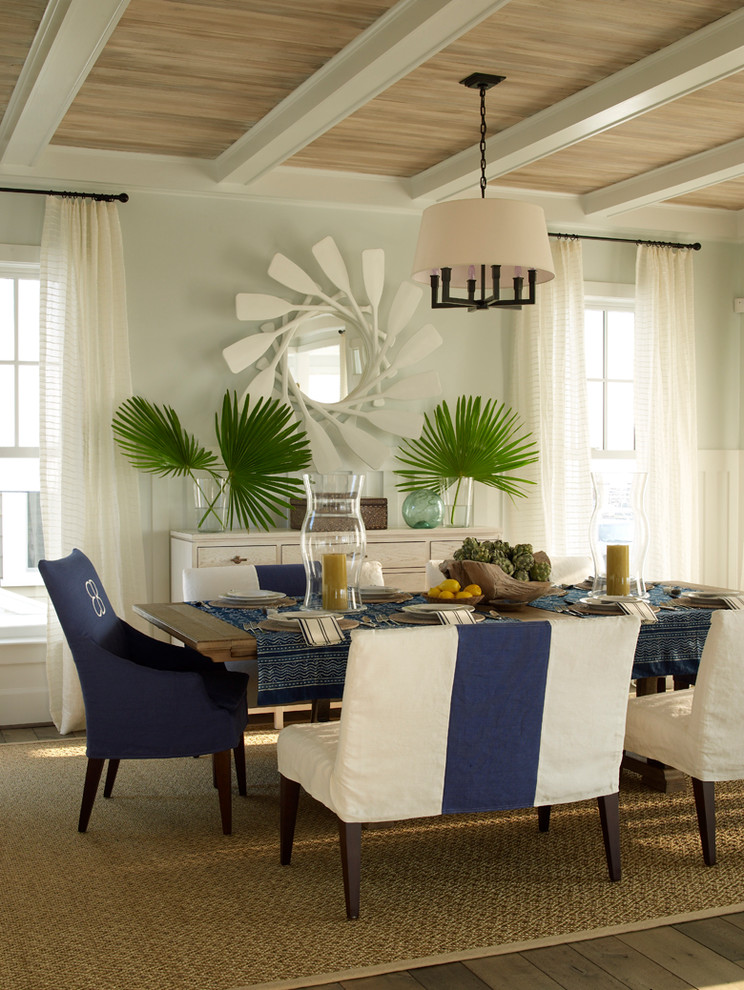 Dining room - coastal dining room idea in Jacksonville with blue walls