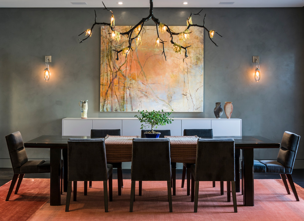 Example of a trendy dining room design in Chicago with gray walls