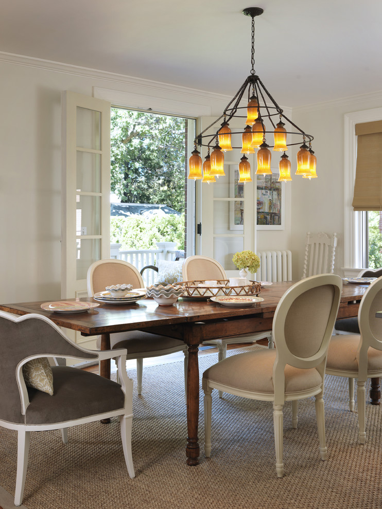 Cottage chic dining room photo in Providence with white walls