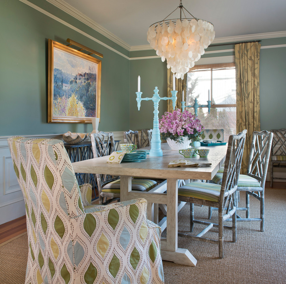 Eclectic kitchen/dining room combo photo in Providence with green walls