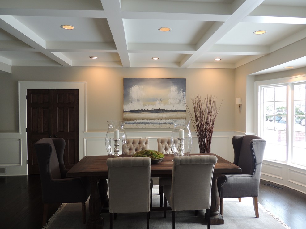 Inspiration for a classic dining room in Minneapolis with dark hardwood flooring and brown floors.