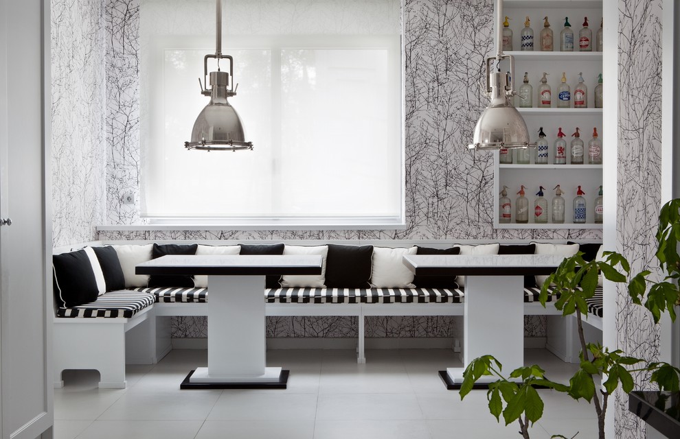 Inspiration for a large contemporary ceramic tile dining room remodel in Madrid