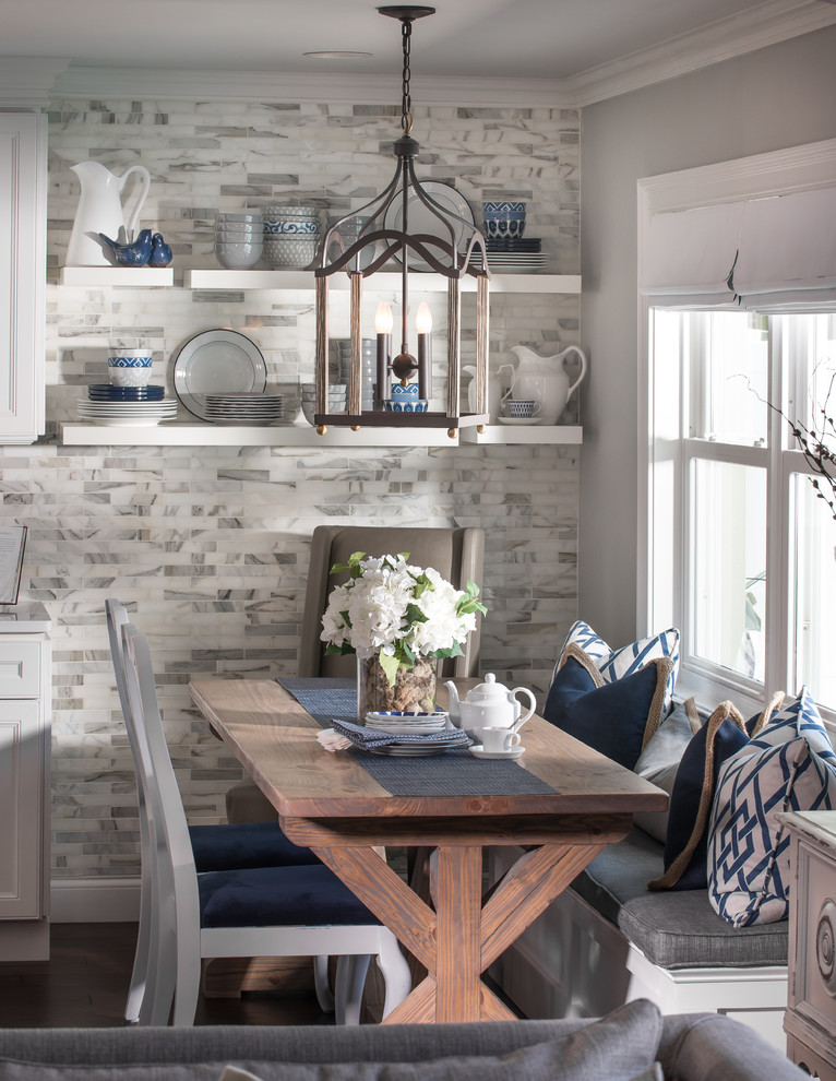 Large transitional dark wood floor great room photo in Orlando with gray walls