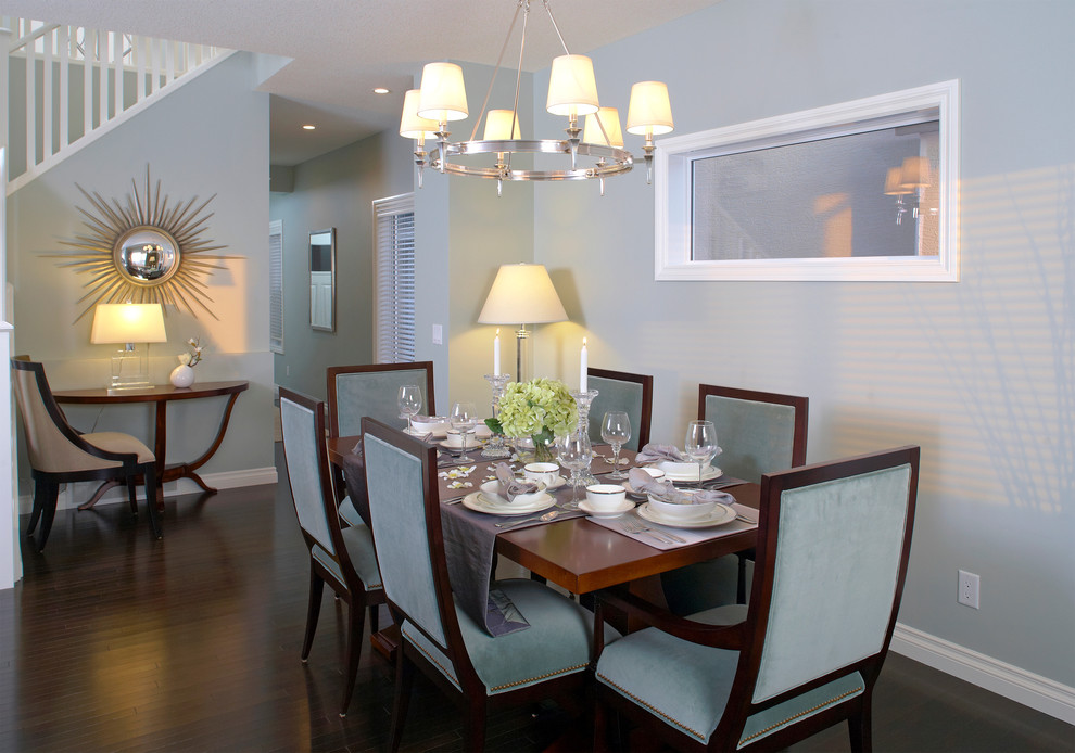 Design ideas for a contemporary dining room in Calgary with grey walls.