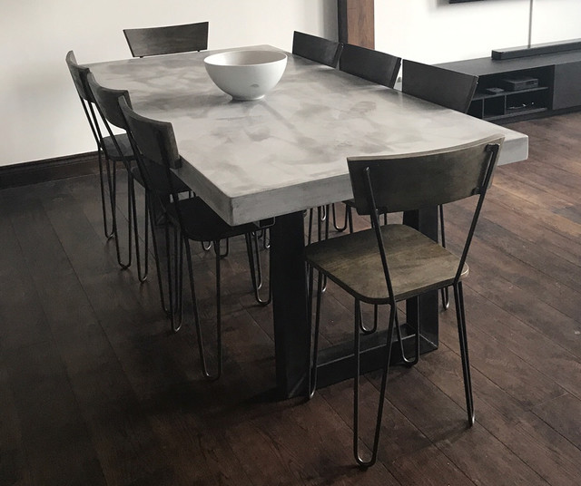 Extendable Light Grey Polished Micro Concrete Dining Table Industrial