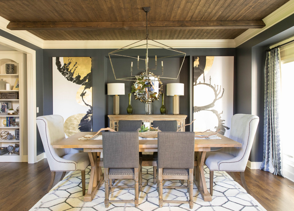 Inspiration for a classic dining room in Kansas City with grey walls, medium hardwood flooring and brown floors.