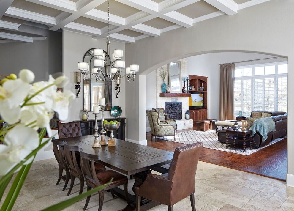 Inspiration for a classic dining room in Dallas with grey walls and no fireplace.