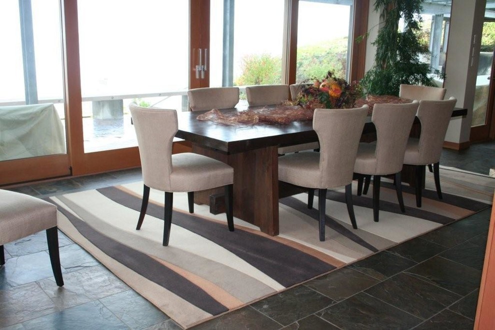 Inspiration for a large classic kitchen/dining room in Seattle with beige walls, slate flooring and brown floors.