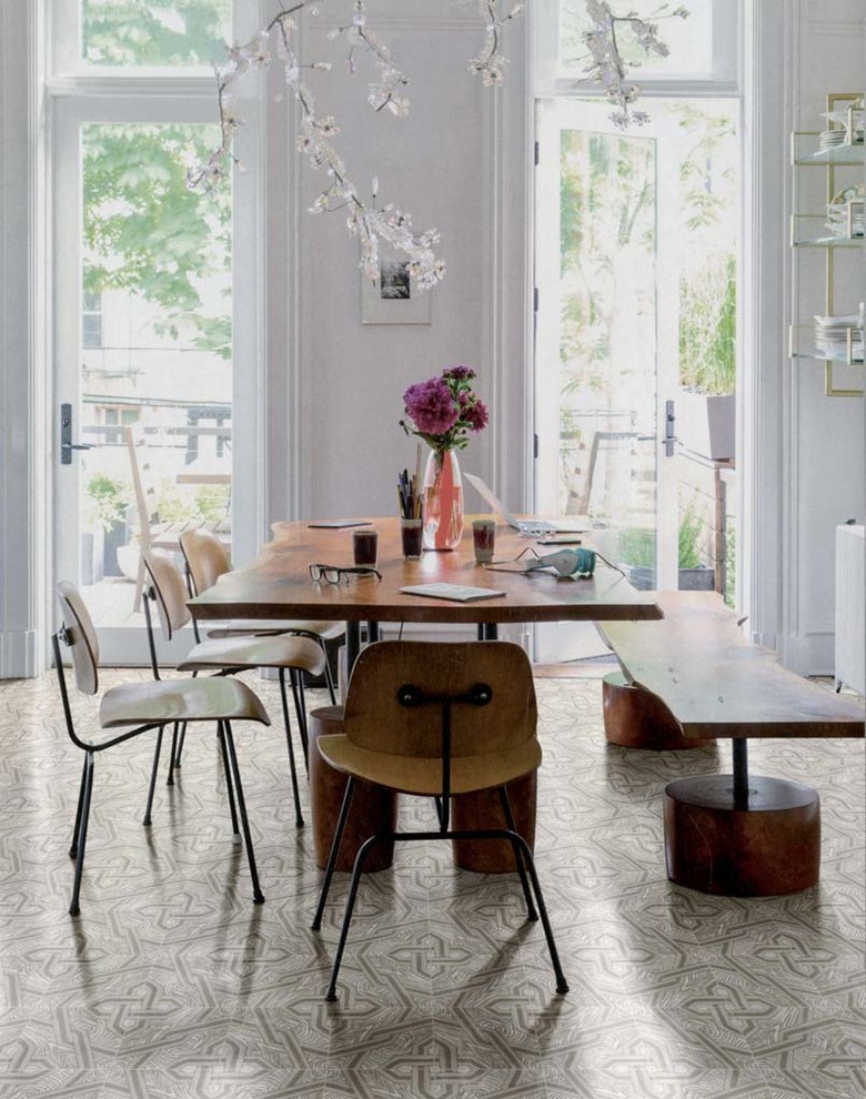 Trendy dining room photo in Other with white walls