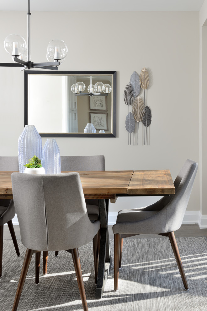Ispirazione per una sala da pranzo tradizionale di medie dimensioni con pareti beige e pavimento grigio