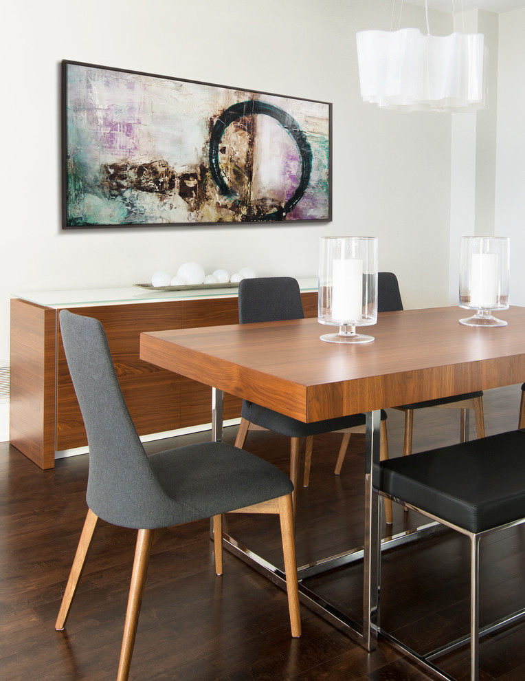 Inspiration for a medium sized contemporary dining room in Toronto with white walls and no fireplace.