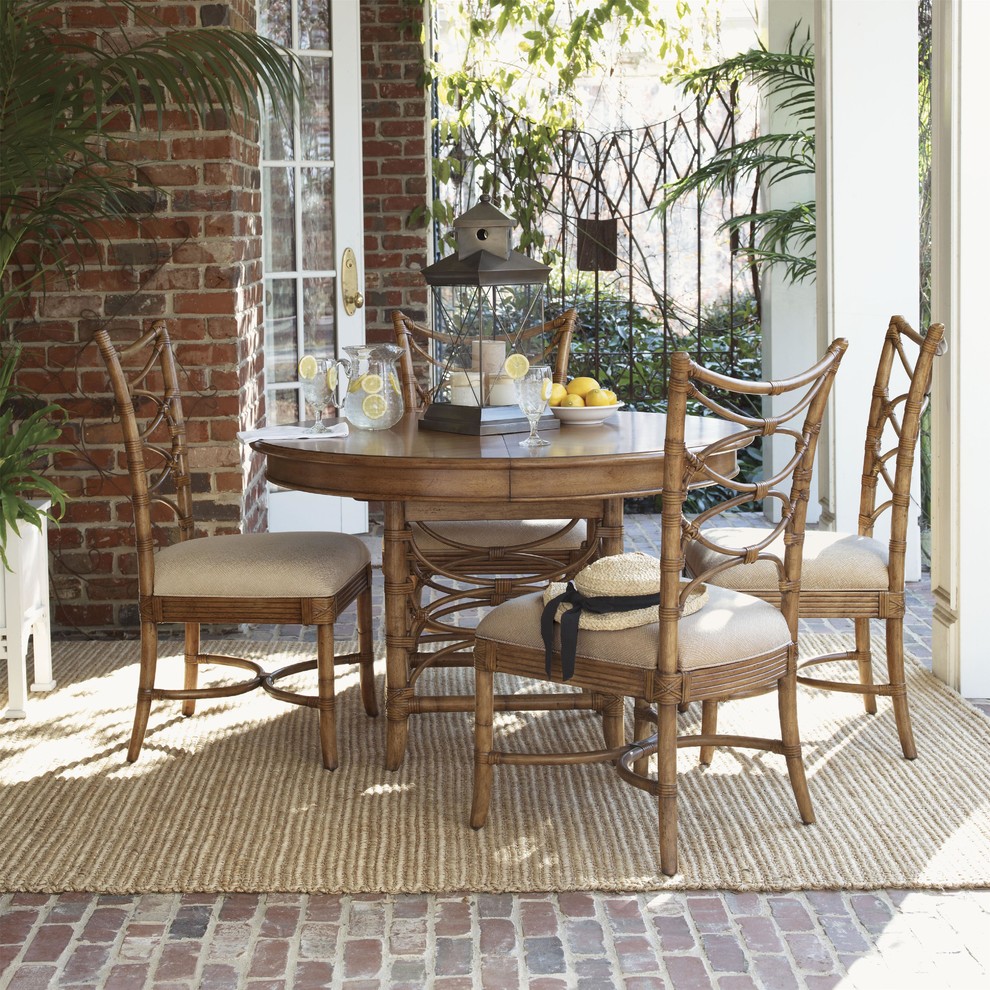 FivePiece Coconut Grove Round Dining Table & Sanibel Bent Rattan Side Chairs Tropical