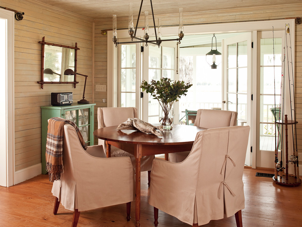 Inspiration for a timeless medium tone wood floor dining room remodel in Atlanta
