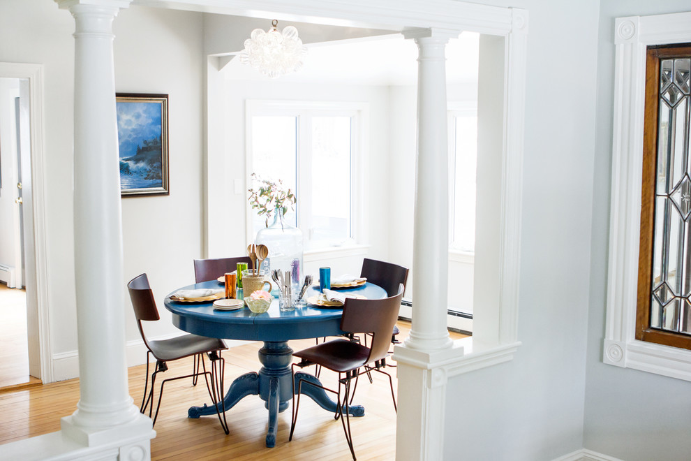 Photo of an eclectic dining room in Portland Maine.