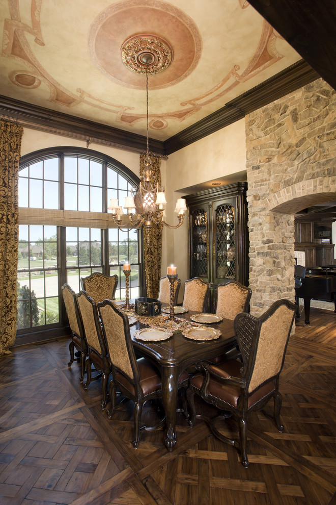 Elegant dark wood floor dining room photo in Minneapolis with beige walls