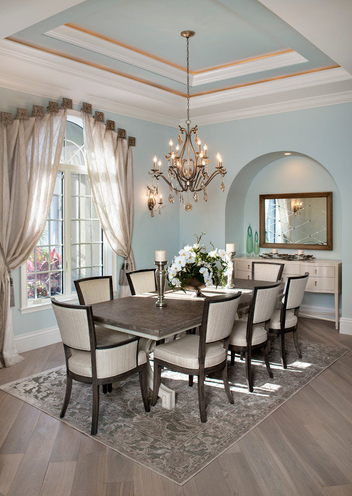 Design ideas for a traditional dining room in Tampa with no fireplace and blue walls.