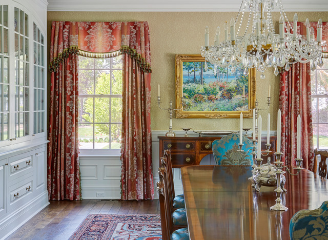 Formal Dining Room With Large Crystal Chandelier And Custom Silk Draperies American Traditional Dining Room Milwaukee By Orren Pickell Building Group